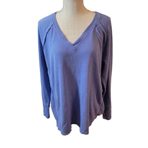 Wildfox Haley Brushed Thermal Waffle Purple Orchid/Periwinkle Sweater Size XL - Picture 3 of 5